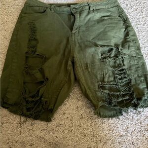 Olive Distressed Women Shorts
